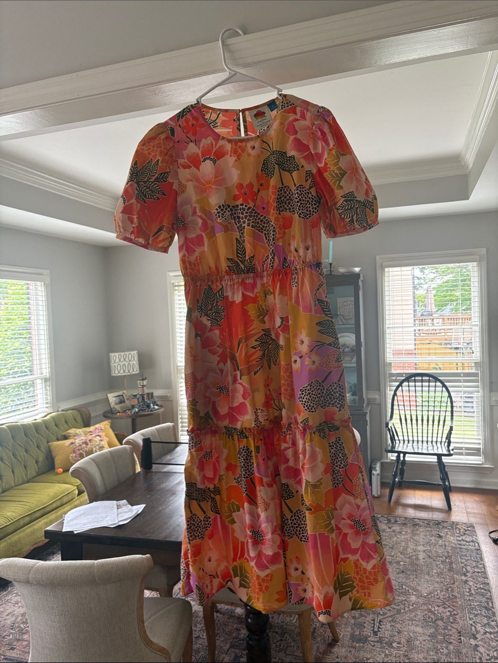 FARM Rio Pink, Orange & Yellow Floral Leopard-Print Midi Dress - Picture 4 of 5